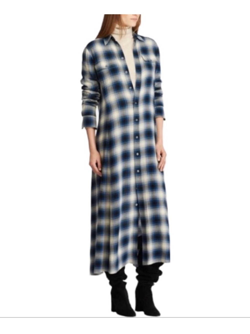 New Polo Ralph Lauren Plaid Button-Front Shirt Dress with Waist Tie - Blue Sz 10